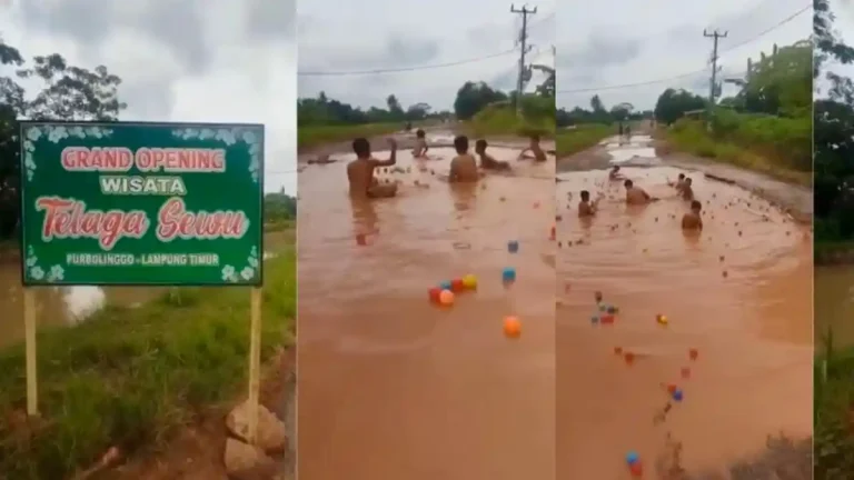 Sindiran Warga Lampung Timur secara aktif menyindir jalan rusak dengan sebutan 'Wisata Telaga Sewu'